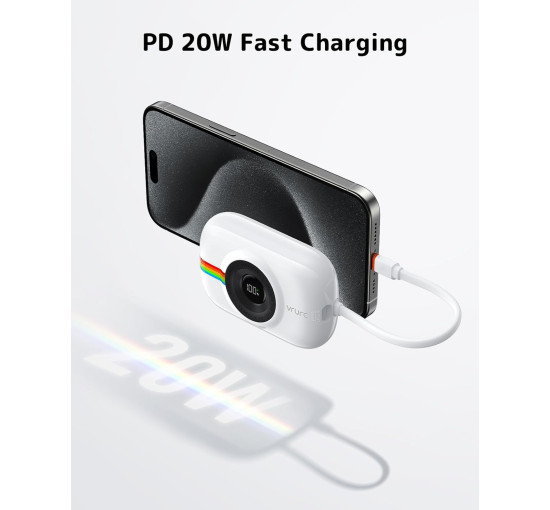 Мини-зарядное устройство VRURC T6S с кабелем, 10000 мАч, 20 Вт, быстрая зарядка, белый (my-19157)