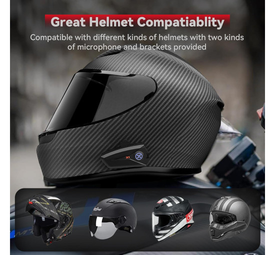 Мотоциклетні навушники XGP X1 Bluetooth V5.3 з голосовим помічником, динаміки шолома 40 мм, чорний (my-19190)