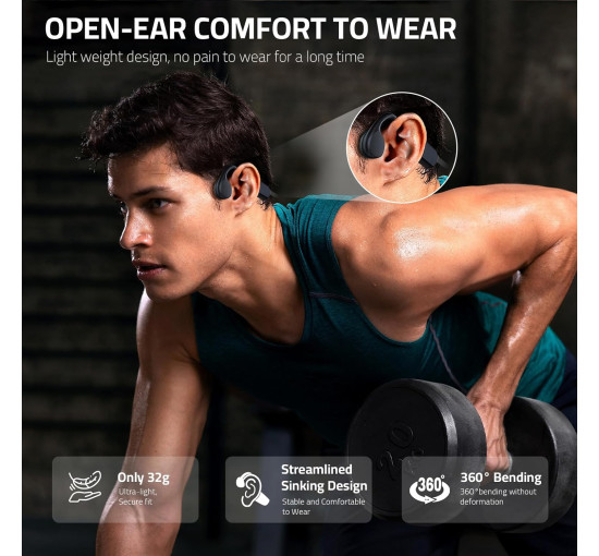 Наушники открытого типа Tulbeys X7 black с костной проводимостью, Bluetooth 5.3, MP3-плеер 32G, черный (my-19149)