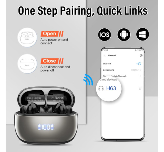 Навушники-вкладиші Conyat H63 з функцією перекладу на основі штучного інтелекту, Bluetooth 5.4, чорний (my-19153)