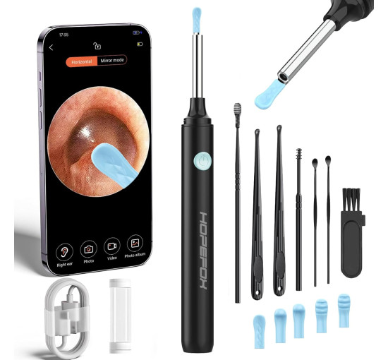 Отоскоп Hopefox для видалення вушної сірки, 1080P HD з камерою та 6 світлодіодами (my-19176)