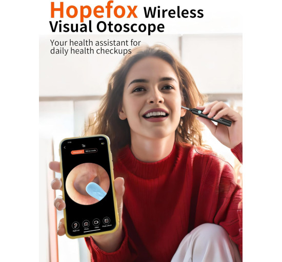 Отоскоп Hopefox для видалення вушної сірки, 1080P HD з камерою та 6 світлодіодами (my-19176)