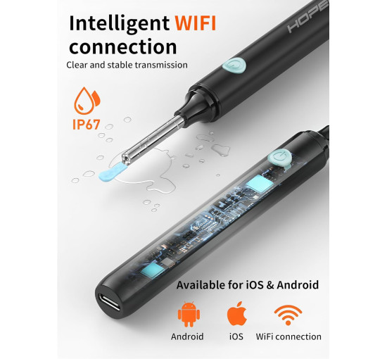 Отоскоп Hopefox для видалення вушної сірки, 1080P HD з камерою та 6 світлодіодами (my-19176)