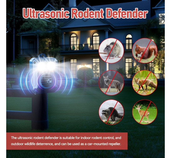 Отпугиватель куниц MEKEET UR06 для сада с мигающим светом и ультразвуком (my-19166)