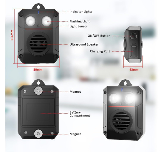 Отпугиватель куниц MEKEET UR06 для сада с мигающим светом и ультразвуком (my-19166)