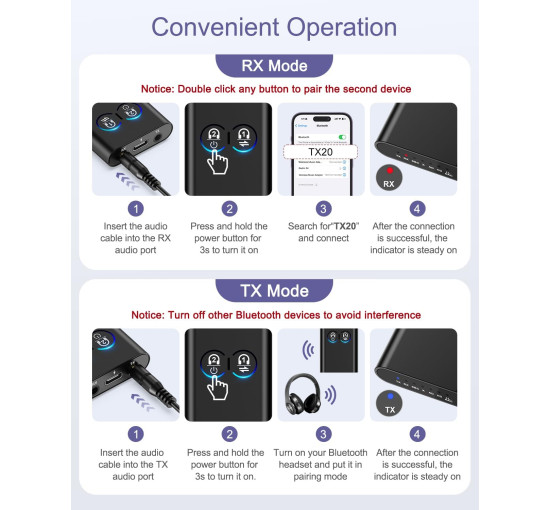 Передавач-приймач OQIMAX EU-CP327 Bluetooth, адаптер для навушників Bluetooth з підтримкою APTX (my-19164)