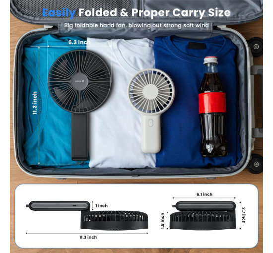 Портативний настільний вентилятор WSKEN F07, з 4 швидкостями, регульований на 180°, складаний, чорний (my-19187)