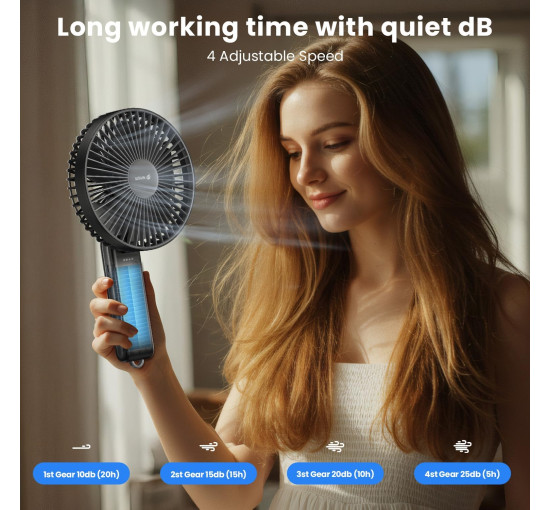 Портативний настільний вентилятор WSKEN F07, з 4 швидкостями, регульований на 180°, складаний, чорний (my-19187)