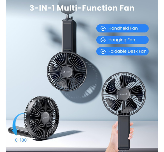 Портативний настільний вентилятор WSKEN F07, з 4 швидкостями, регульований на 180°, складаний, чорний (my-19187)