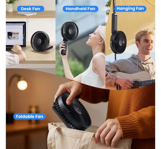 Портативний настільний вентилятор WSKEN F07, з 4 швидкостями, регульований на 180°, складаний, чорний (my-19187)