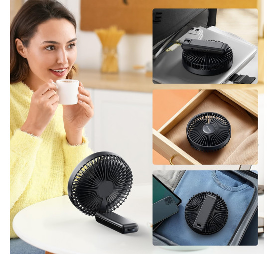 Портативний настільний вентилятор WSKEN F07, з 4 швидкостями, регульований на 180°, складаний, чорний (my-19187)