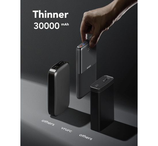 Портативное зарядное устройство VRURC T3016 Power Bank 30000 мАч, быстрая зарядка 20 Вт, черный (my-19142)