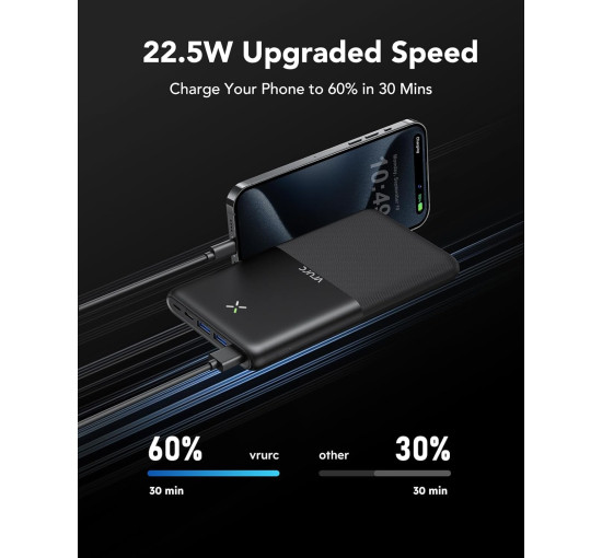 Портативное зарядное устройство VRURC T3016 Power Bank 30000 мАч, быстрая зарядка 20 Вт, черный (my-19142)