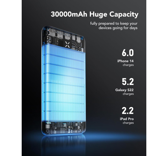 Портативное зарядное устройство VRURC T3016 Power Bank 30000 мАч, быстрая зарядка 20 Вт, черный (my-19142)