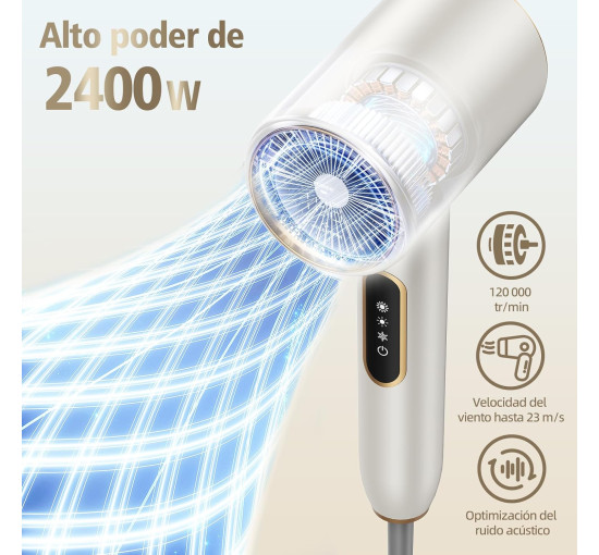 Профессиональный фен BAMBOO QUEEN Q8 с ионизацией 2400 Вт, серебристый (my-19085)