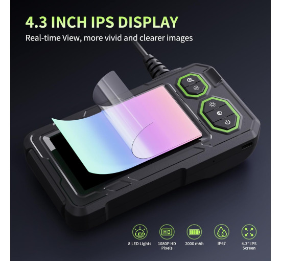 Промышленный эндоскоп Hopefox G45M 5M 1080P HD с 4,3-дюймовым IPS-экраном, черный (my-19048)