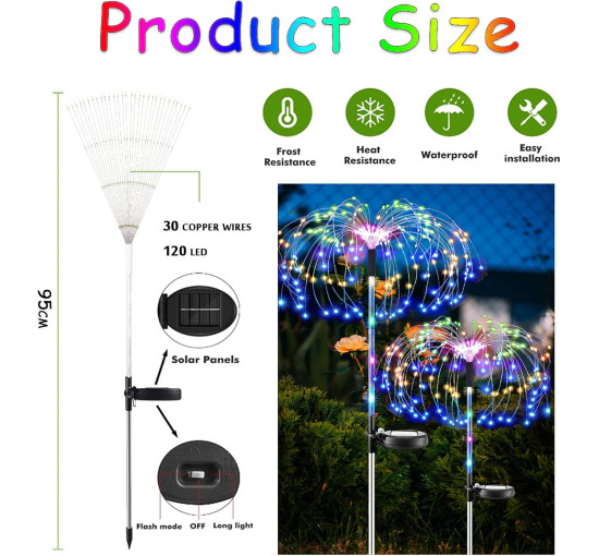 Садові ліхтарі XRR B0B2S4M1PJ на сонячних батареях, упаковка з 2 шт., 120 світлодіодів, 2 режими (my-19172)