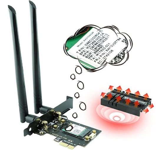 Сетевая карта Ubit AX210S PCIe WiFi 6E Макс. скорость 5374 Мбит/с (my-19099)