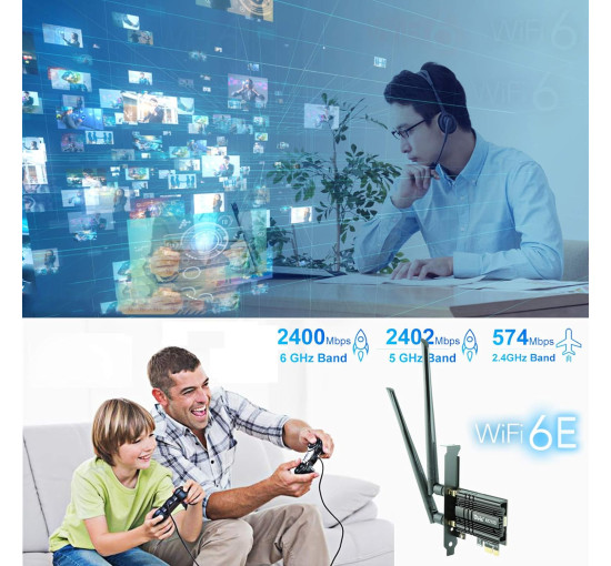 Сетевая карта Ubit AX210S PCIe WiFi 6E Макс. скорость 5374 Мбит/с (my-19099)