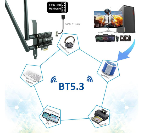 Сетевая карта Ubit AX210S PCIe WiFi 6E Макс. скорость 5374 Мбит/с (my-19099)