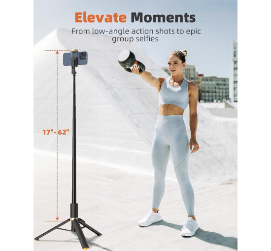 Штатив для телефону Vimose B04 та селфі-палиця з пультом управління, 62-дюйма, чорний (my-19140)