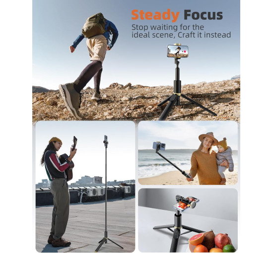 Штатив для телефона Vimose B04 и селфи-палка с пультом управления, 62-дюйма, черный (my-19140)