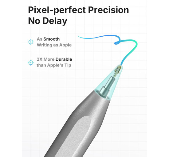 Стилус Metapen A8 ME-APP152 для iPad 2018–2025 с чувствительностью к наклону, совместимый с Apple iPad, серый (my-19195)