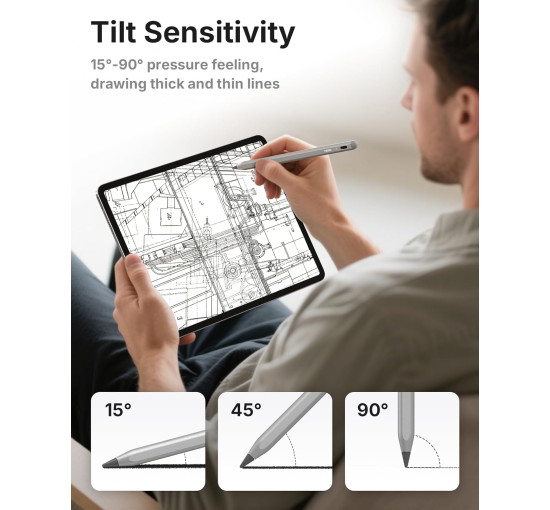 Стилус Metapen A8 ME-APP152 для iPad 2018–2025 с чувствительностью к наклону, совместимый с Apple iPad, серый (my-19195)