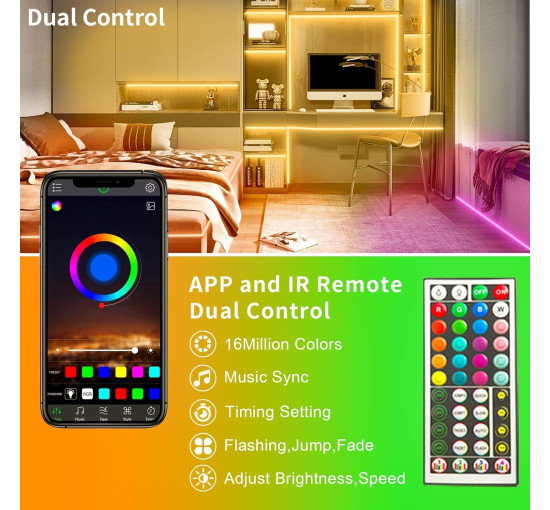 Светодиодная лента KSIPZE ST51_K2430 длиной 30 м с RGB-подсветкой и синхронизацией цветов, с пультом ДУ (my-19097)