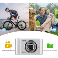 Цифрова камера Generic 1080P, 50-мегапіксельна камера з двома об'єктивами, 2,4-дюймовим екраном, сріблястий (my-19196)