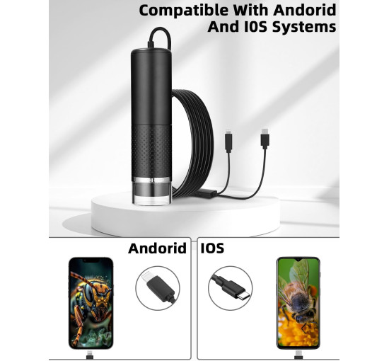 Цифровий USB-мікроскоп SinLaw SJXWJ-001, з 10-кратним збільшенням (200x), iOS, Android, чорний (my-19179)