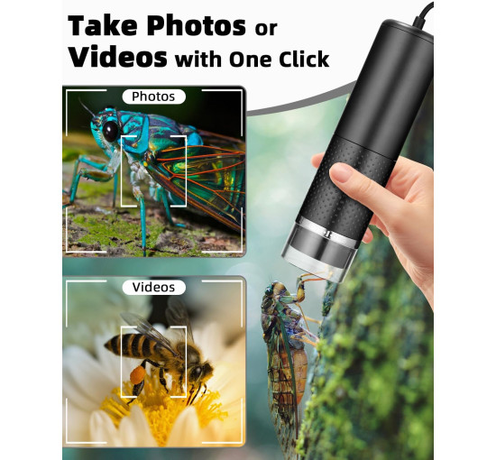 Цифровий USB-мікроскоп SinLaw SJXWJ-001, з 10-кратним збільшенням (200x), iOS, Android, чорний (my-19179)