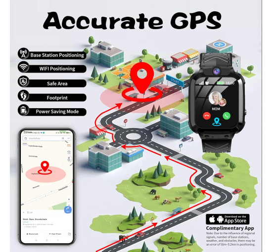 Розумний годинник JUBUNRER Noir, з GPS та функцією SOS-дзвінків, чорний (my-19062)