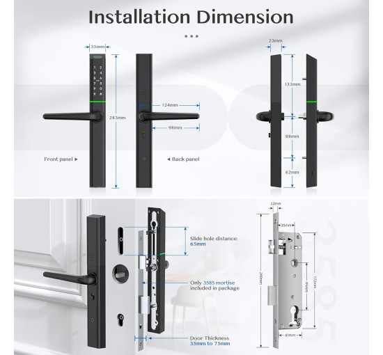 Розумний замок дверей Ruveno RUS3 з ручкою, безключовий доступ по відбитку пальця (my-19118)