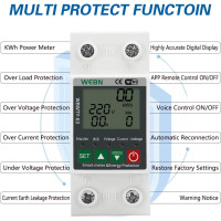 Умный счётчик электроэнергии WEBN ‎OPWTY-63 WiFi, однофазный, с DIN-рейкой, 63 А, 230 В (my-19168)
