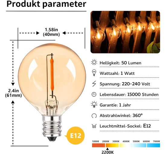 Упаковка з 25 світлодіодних лампочок Hcnew G40 1 Вт E12 220 В (my-19122)