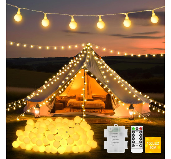 100 светодиодных лампочек JXLEDAYY 10M в форме шара на батарейках с дистанционным управлением, теплый белый (my-20205)