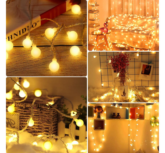 100 светодиодных лампочек JXLEDAYY 10M в форме шара на батарейках с дистанционным управлением, теплый белый (my-20205)