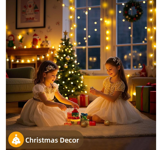 100 светодиодных лампочек JXLEDAYY 10M в форме шара на батарейках с дистанционным управлением, теплый белый (my-20205)