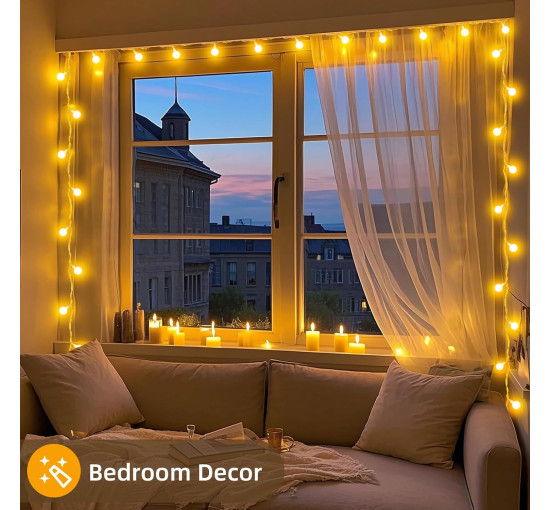 100 светодиодных лампочек JXLEDAYY 10M в форме шара на батарейках с дистанционным управлением, теплый белый (my-20205)