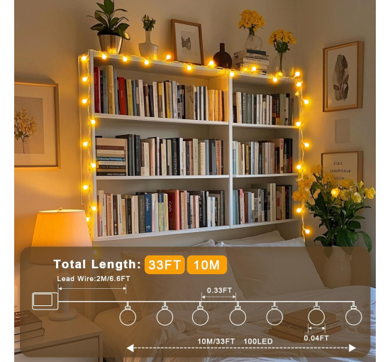 100 светодиодных лампочек JXLEDAYY 10M в форме шара на батарейках с дистанционным управлением, теплый белый (my-20205)