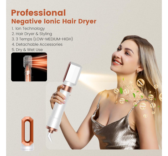 Аэрограф UKYITU 1000 Вт с функцией сушки, завивки и выпрямления волос, белый (my-20081)