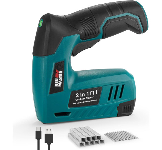 Аккумуляторный степлер NEU MASTER NTC0115, электрический степлер 2-в-1 на 4 В с зарядным кабелем, зеленый (my-20006)