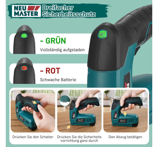 Аккумуляторный степлер NEU MASTER NTC0115, электрический степлер 2-в-1 на 4 В с зарядным кабелем, зеленый (my-20006)