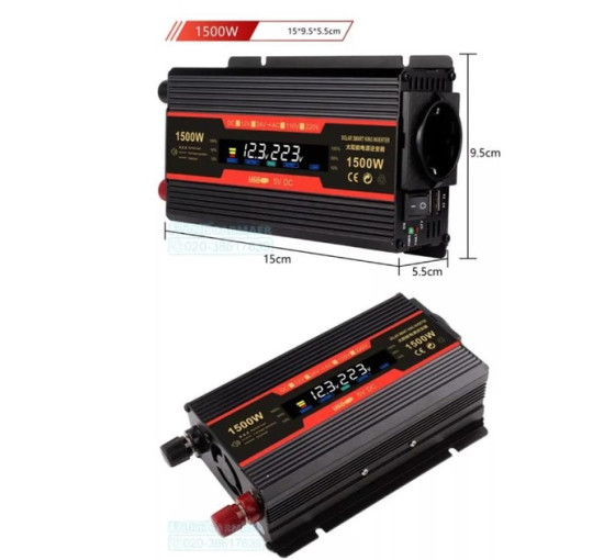 Авто инвертор преобразователь напряжения с LCD экраном 1500 W (my-20103)