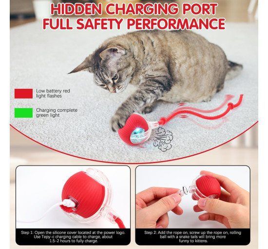 Автоматична інтерактивна іграшка, що котиться, BLUEYPET BL2412-cat для кішок, червоний (my-20087)