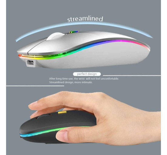 Бездротова Bluetooth-миша WREANU, зі світлодіодним підсвічуванням, безшумна, USB-приймач BT5.2 та 2.4G, срібляста (my-20061)