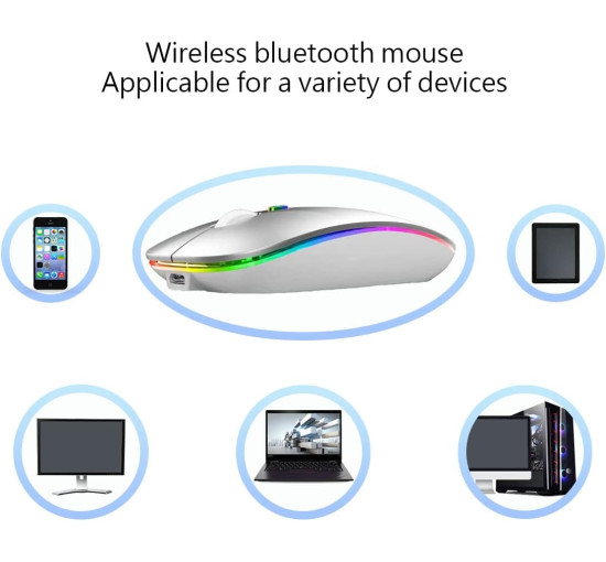 Бездротова Bluetooth-миша WREANU, зі світлодіодним підсвічуванням, безшумна, USB-приймач BT5.2 та 2.4G, срібляста (my-20061)