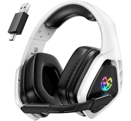 Беспроводная игровая гарнитура Tatybo WT5 для ПК, PS5, PS4, USB 2,4 ГГц и Type-C с микрофоном, белый (my-20007)