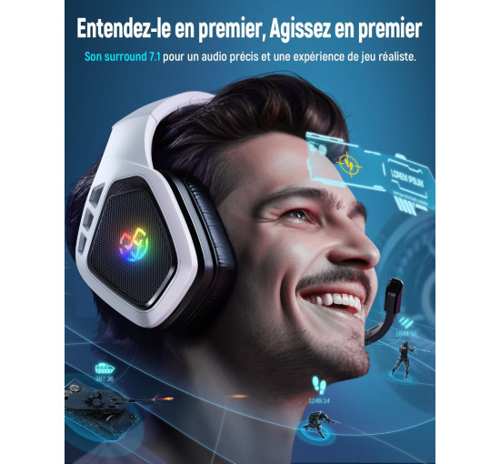 Беспроводная игровая гарнитура Tatybo WT5 для ПК, PS5, PS4, USB 2,4 ГГц и Type-C с микрофоном, белый (my-20007)